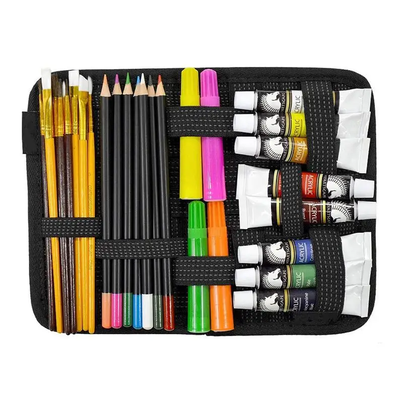 *Portable Elastic Band Organizer Board - With Zipper Pocket & Multiple Stretch Straps Hanging Travel Insert For Cables/Cosmetics