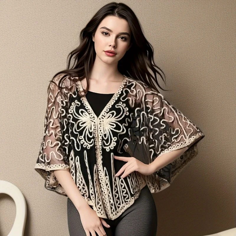 

Рубашка в сочетании с шалью, женская верхняя одежда на лето, новая накидка в западном стиле, короткая и универсальная маленькая кофта, тонкие блестки