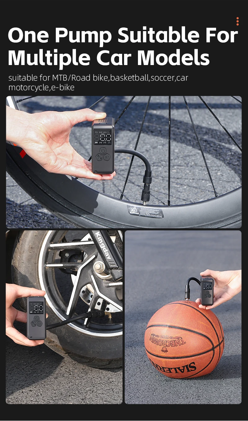 WEST BIKING 150PSI Elektrische Fahrradpumpe, Taschen-Mini-Luftkompressor mit Digitalanzeige für Fahrrad-, Auto- und Motorradreifen, FV AV – Detail 18