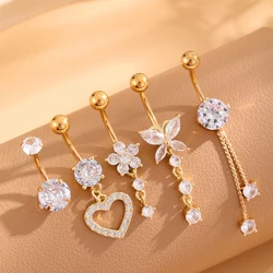 14G Gold Color Series Butterfly Dangled Belly Piercing Sets 4-6PCS/Lot Heart Flower Curved Navel Navel Ring Belly Button Rings