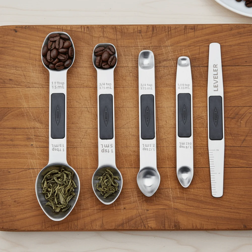 5PCS/SET Stainless Steel Magnetic Measuring Spoon Dual Head Graduated Markings Coffee Spoon with Leveler Non-slip Design