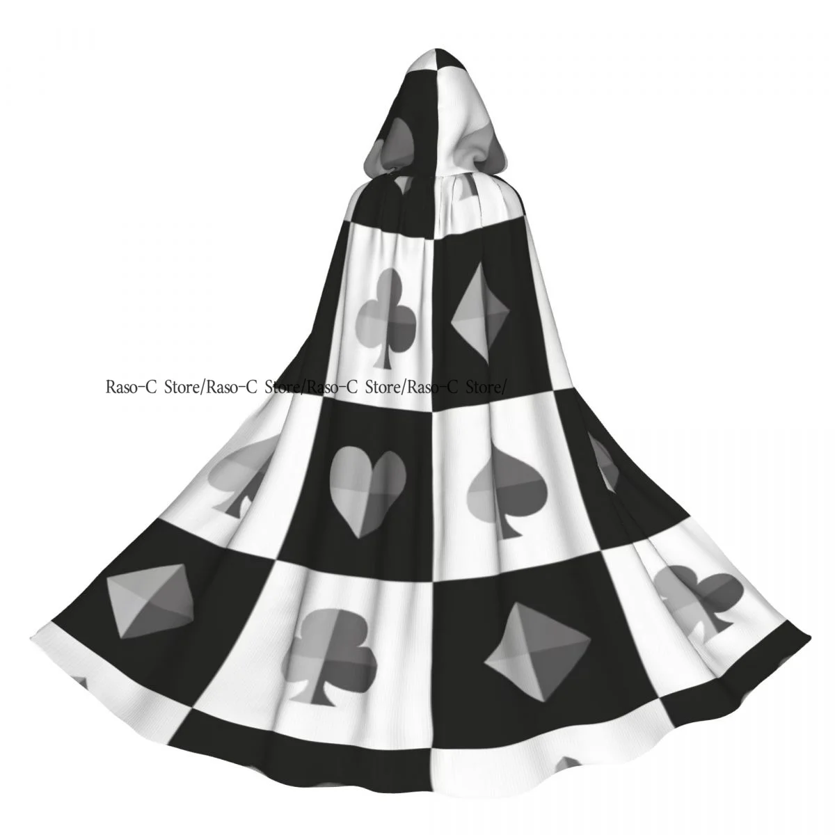 عباءة مقنعين للجنسين عباءة مع غطاء محرك السيارة أبيض وأسود الشطرنج مجلس عباءة مصاص دماء الساحرة كيب تأثيري حلي #6