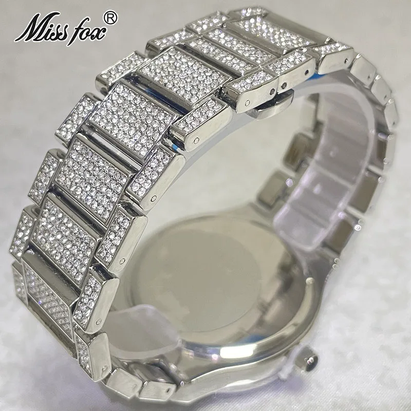 Imagem -05 - Missfox-relógio Hip Hop para Homens Quartzo Impermeável Gelado Relógios de Diamante Marcas de Luxo Relógios de Pulso Compras Gratuitas