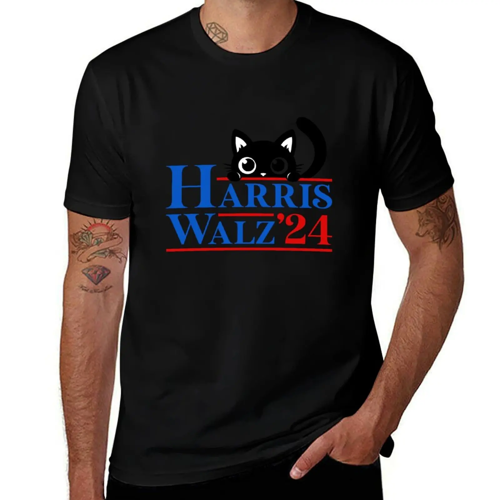Cat Lady Harris Waltz 2024 T-Shirt Plus Size Basic Cotton T-Shirt