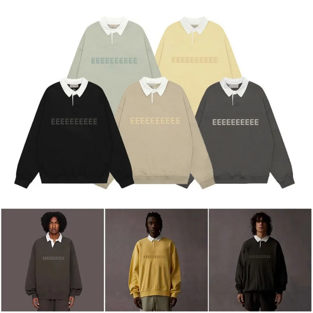 

2025 Season 8 Luxury Design Men's Polo Sweatshirts Two Rows 3D Silicone Letter Logo Sweaters Fashion Brand Men's Loose Hoodies
