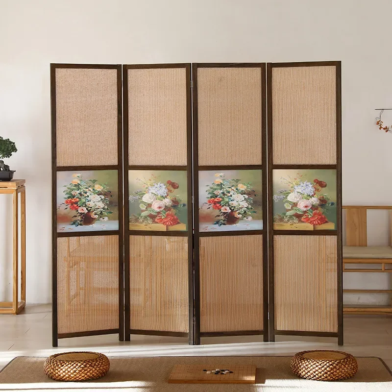 Rattan Screen Paper Rattan Oil Painting Simple Hotel Porch Home Office Solid Wood Living Room Partition Wholesale Hotel Same