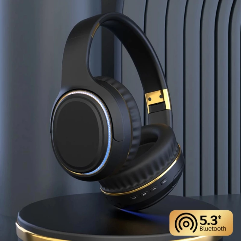 وظيفة تقليل الضوضاء ستيريو HI-FI محمولة، سماعة بلوتوث 5.3 لاسلكية مثبتة على الرأس مع عمر بطارية طويل وإضاءة RGB