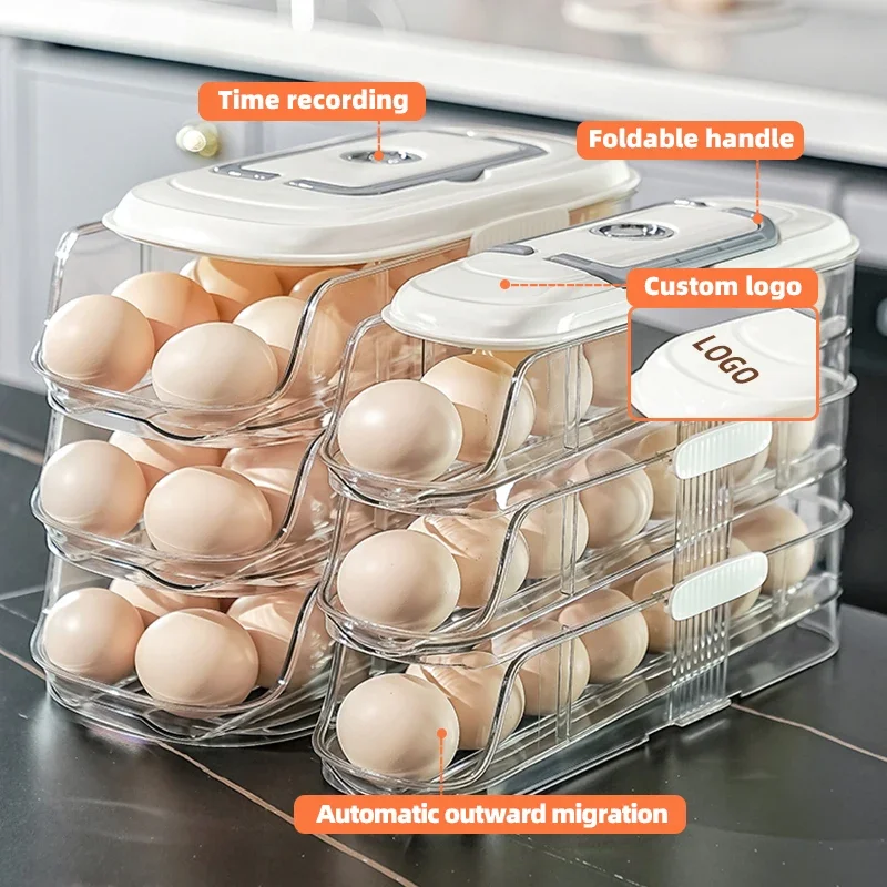Multi-Tier Self-Rolling Egg Organizer Fridge Egg Organizer Kitchen Plastic Egg Organizer for Fridge