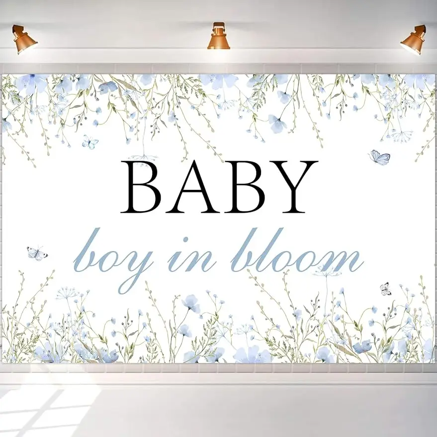 

Baby Boy in Bloom Backdrop, Boho Flower, Gender Reveal Decor, Spring Party Supplies