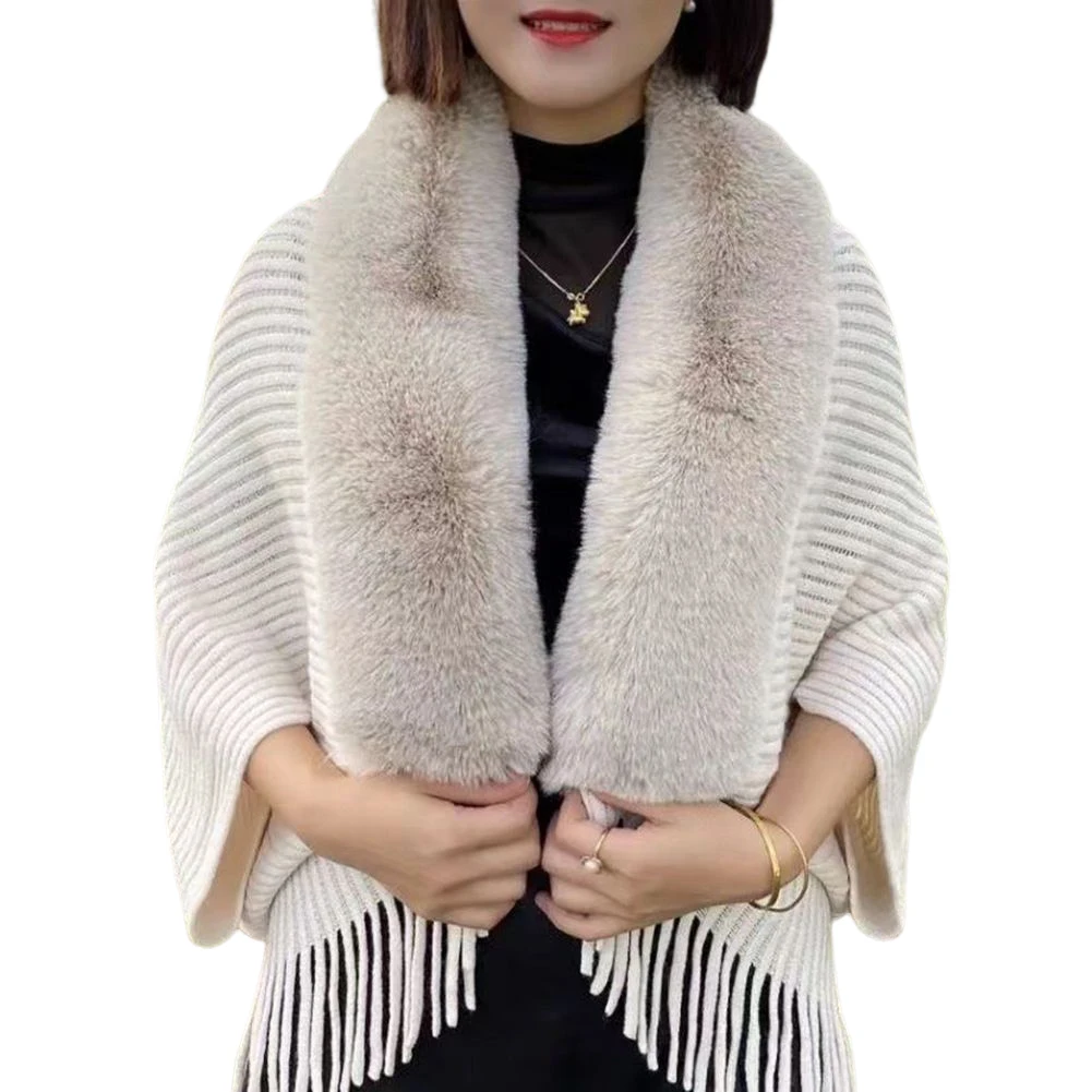 Autumn Loose Thick Imitation Rabbit Fur Collar Sweater Women 2022 Winter Fashion Ladies Cardigan Knitted Wool Shawl Sweater Tops