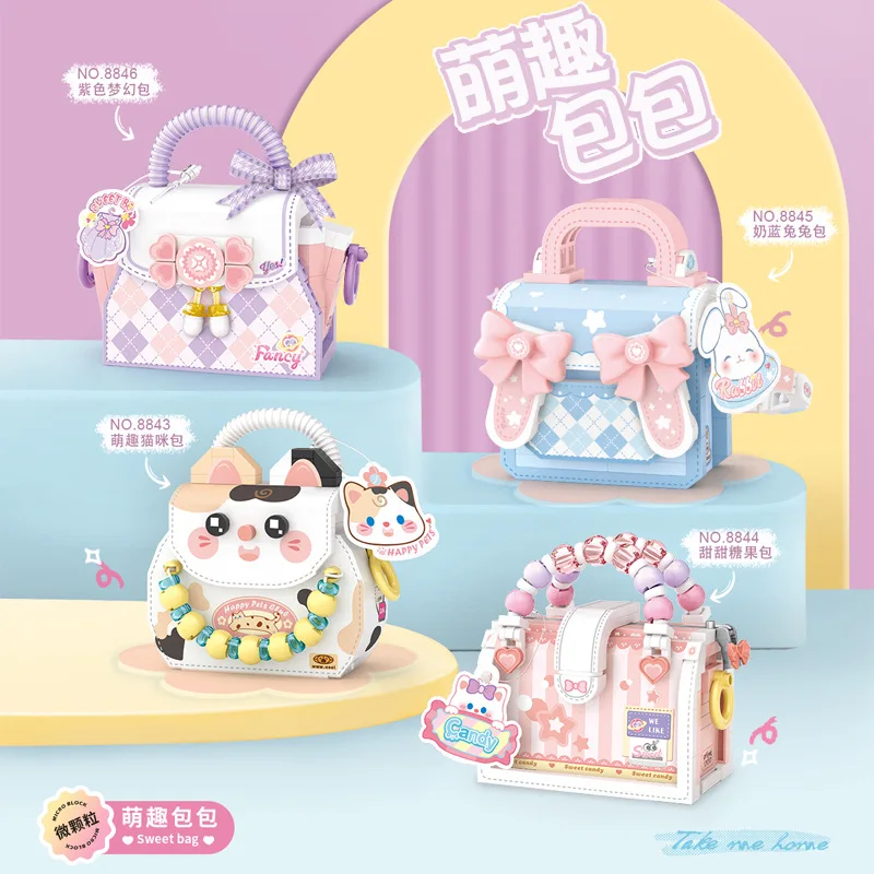 

DIY Cute cartoon handbag building block toy gift for girls adult children's toy puzzle diamond block handmade birthday gift