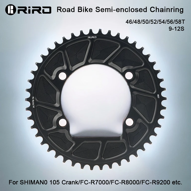 

RIRO 4-Bolts 110BCD Single Chainring, 46/48/50/52/54/56/58T Road Bike Chainwheel, Compatible with Shimano 105/FC-R7000/R8000