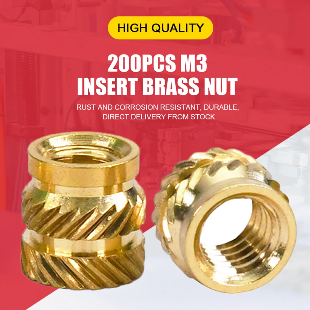 200pcs M3 Insert Brass Nut Hot Melt Knurled Thread Heat Embedment Copper Nuts Embed Pressed Fit for 3d printer Plastic Case