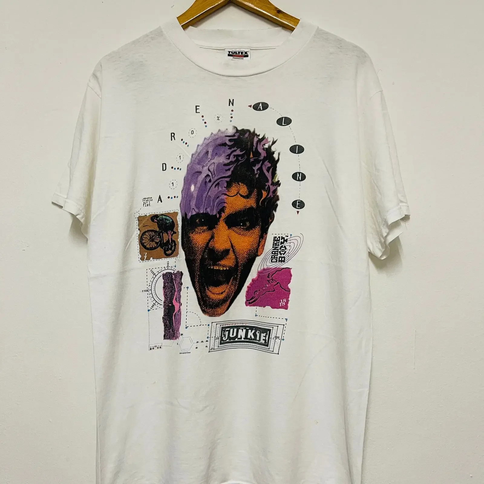 Vintage 90s Junkie Cranke Boy T Shirt Fixie Fix Gear MTB BMX Skate Surf Streetwear White L vintage Washed Unisex Stylish homme