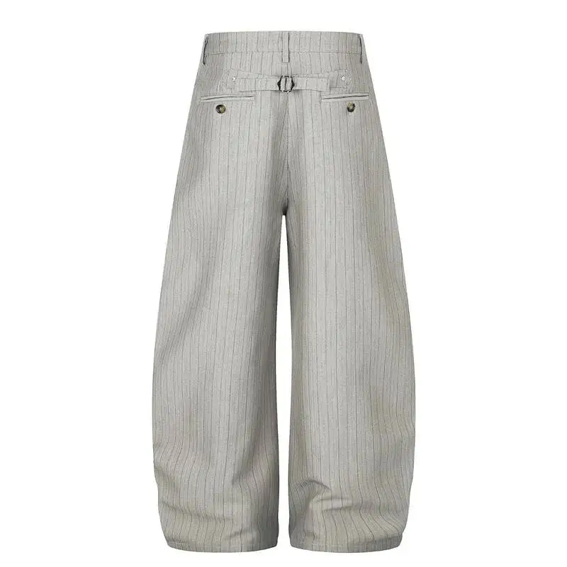 Vertical Old Money Striped Curved Banana Trousers For Men High Waist Loose Draped Wide Leg Formal Casual Suit Pants XYY1 - view 5