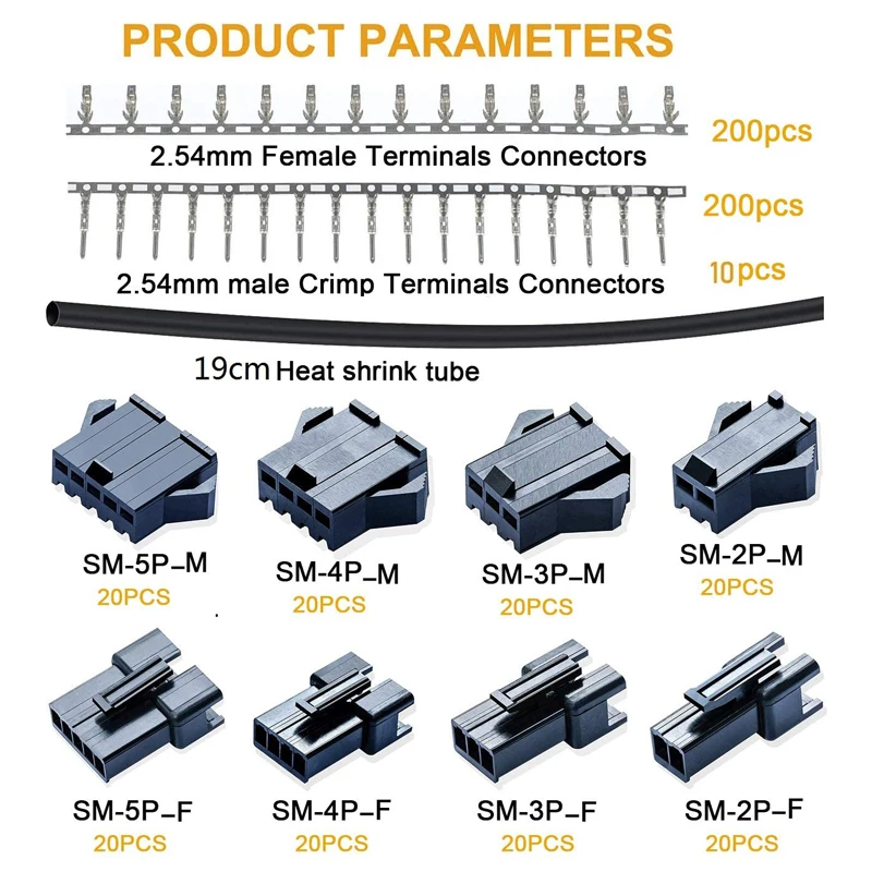 570pcs 2 3 4 5 Pin Pitch 2.54mm SM JST Male and Female Wire Connector Housing Adapter Crimp Terminal with SN28B Plier