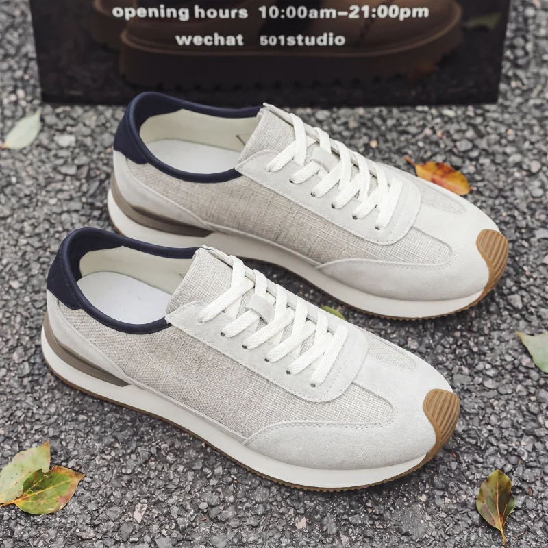 Men's linen casual shoes four seasons new breathable light soft sole non slip outdoor walking shoes comfort sports board shoes