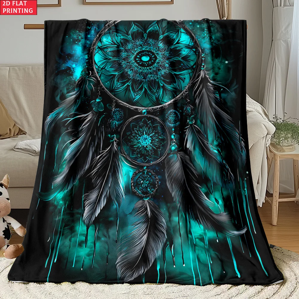 Turquoise Dreamcatcher Throw Blanket  Mandala Feather Mystical Galaxy Art Decor for Sofa Bedroom Blanket