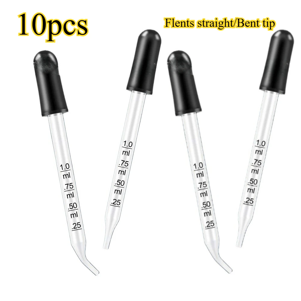 10pcs 1ml Glass Graduated Droppers Black Rubber-tipped Pipettes for Essential Oil Dispensing Household Multi-purpose Droppers