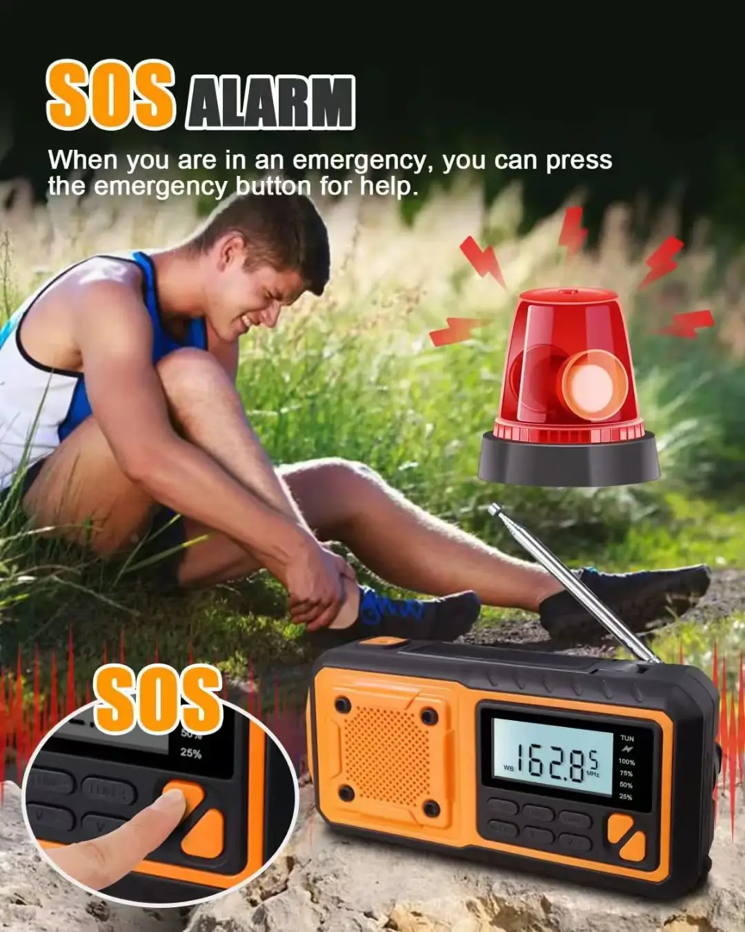Sayin emergency solar radio detail