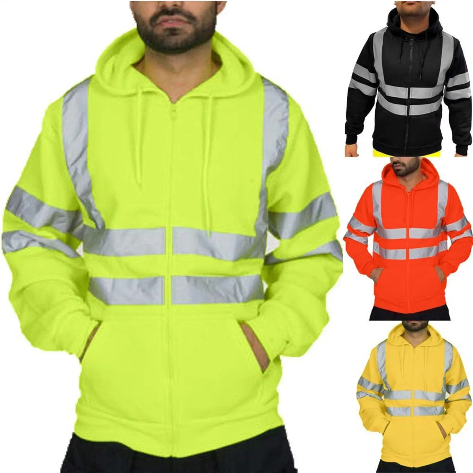 men's-reflective-strip-zipper-cardigan-environmental-sportswear-thickened-long-sleeve-customizable-design-service