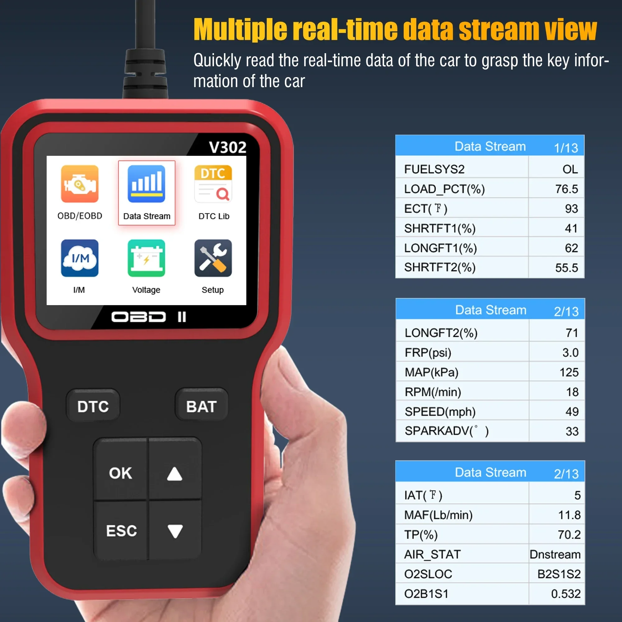 

Инструмент диагностического сканера V302 OBD2 Профессиональный инструмент для считывания диагностических кодов OBDII для проверки неисправностей света двигателя