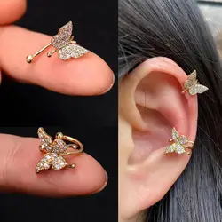 1Piece Crystal CZ Flower Leaf Ear Clips Without Piercing Earrings for Women Fashion Butterfly Ear Cuff 2024 Korean Kpop Jewelry