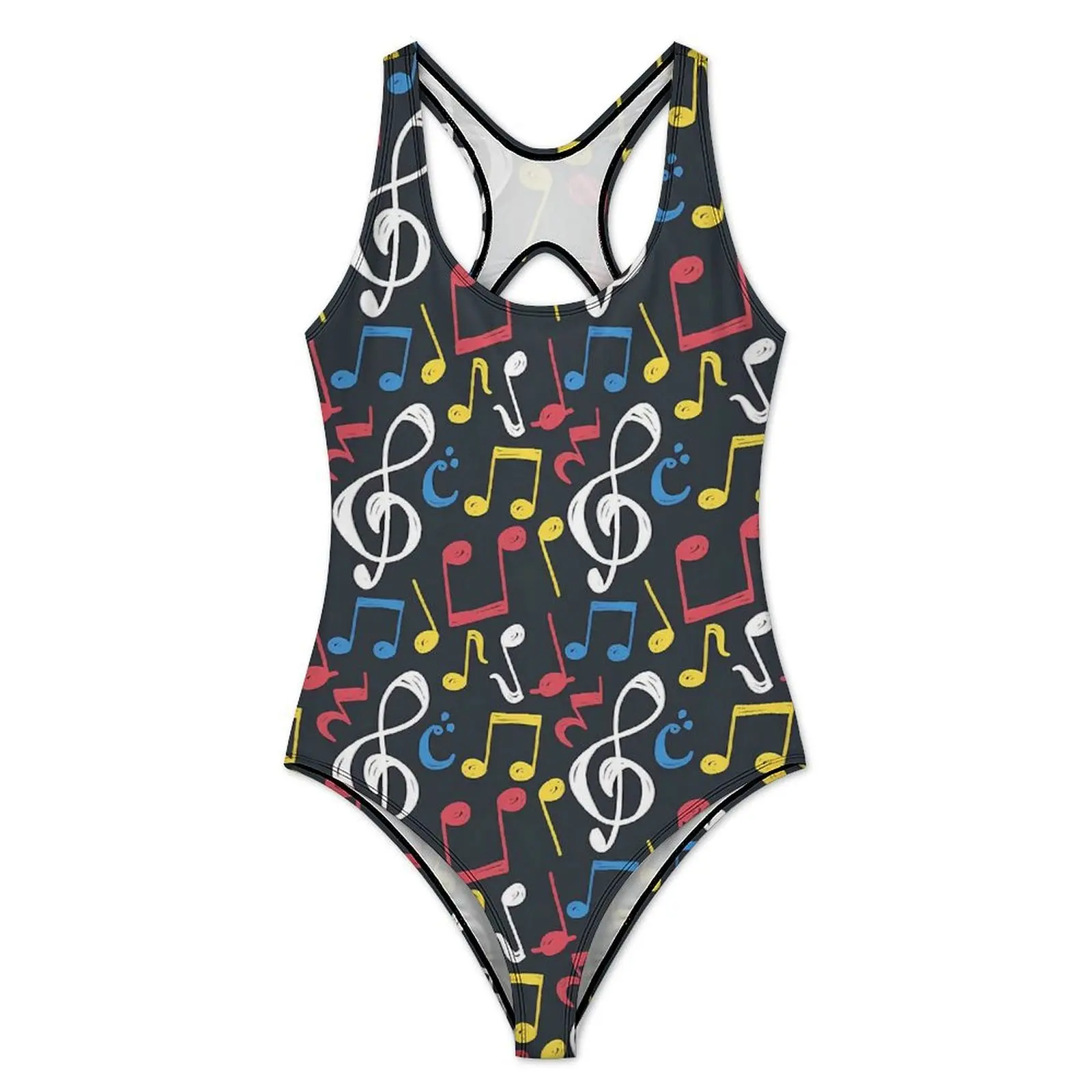 Music Notes Swimsuit Colorful Musical One Piece Swimwear Push Up Stylish Bathing Suit Sexy Holiday Rave Custom DIY Beachwear