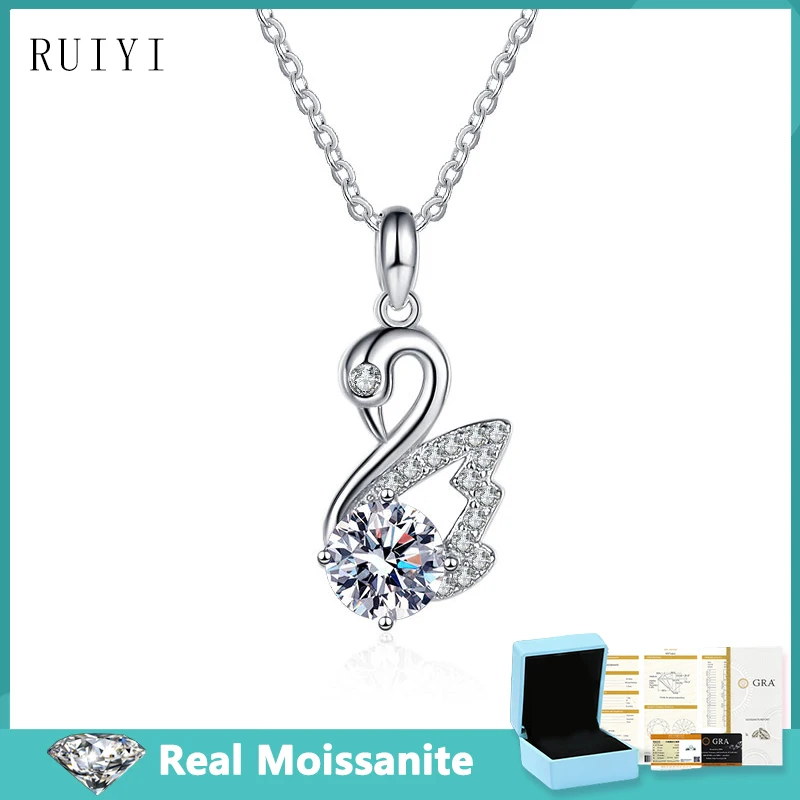 

S925 Sterling Silver 1CT Moissanite Swan Pendants Necklaces For Women D Color Lab Diamond Necklace Wedding Party Jewelry Gifts