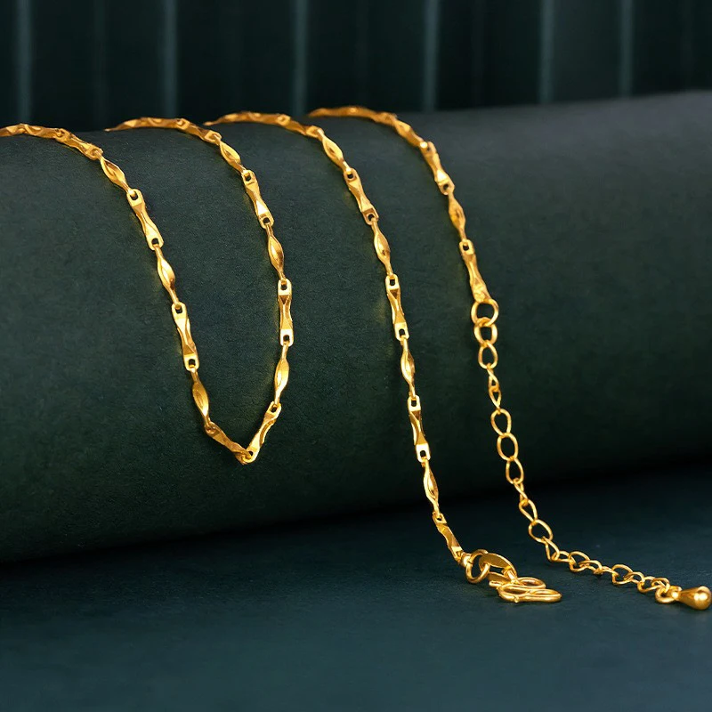 100% Real 24K Gold Solid Choker Necklace, Luxury High-End Versatile Thin Gold Sycee Pendant Chain with Adjustable Tail