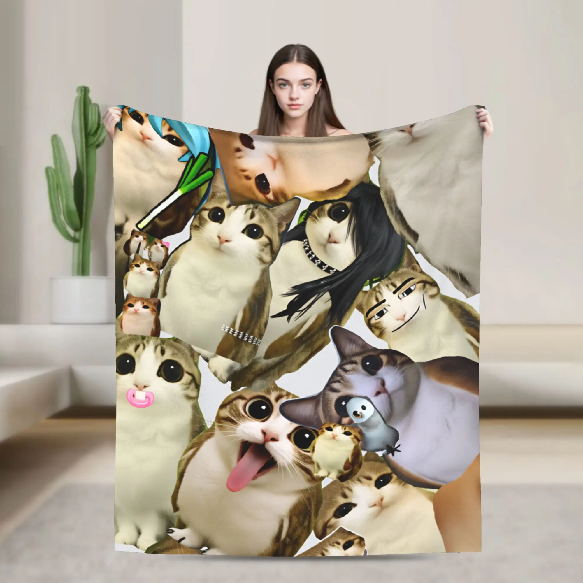 Meowl Cat Meme Chaos Collage Comfortable Blanket  Trend Travel Bedding Throws Couch Bed Flannel Bedspread Sofa Bed Cover