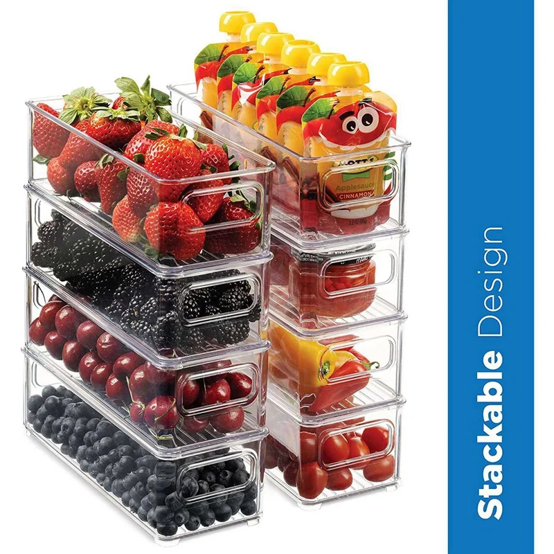 Set Of 16 Stackable Plastic Food Storage Bins - Refrigerator Organizer With Handles For Pantry, Fridge, Freezer, Kitchen