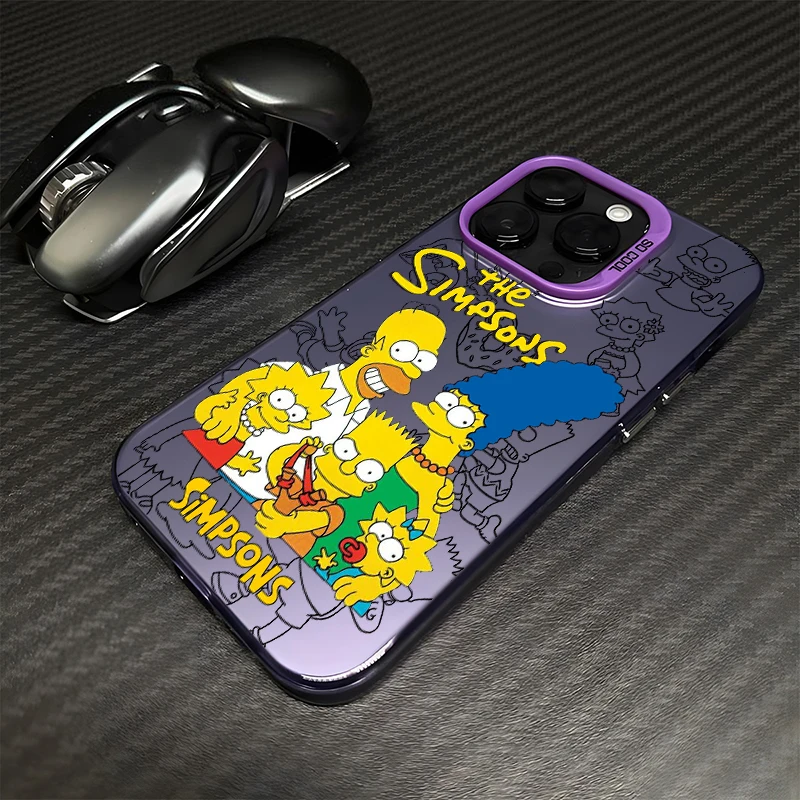 Disney Simpson Art Anime For Apple iPhone 16 15 14 13 12 11 XR XS X Pro Max Plus Colorful Silver Phone Case Soft Cover