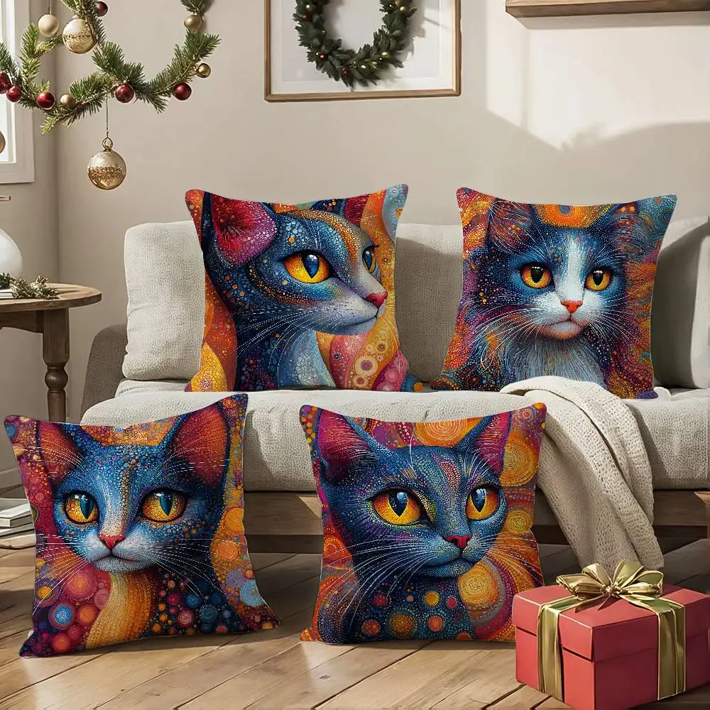 مطبوعات القطط الغريبة كيس وسادة الراحة أريكة سرير حريري أنيق غير مرئية سستة غطاء وسادة الزخرفية #4