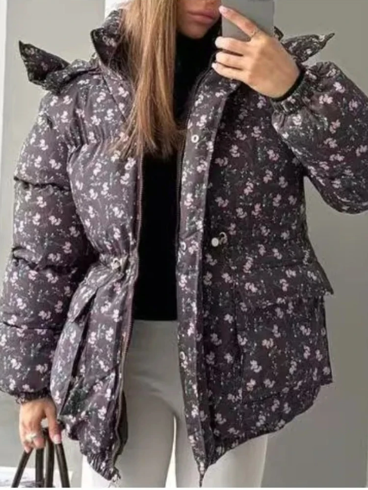 سترات باركاس بقلنسوة مطبوعة شتوية من Tossy للنساء دافئة برباط علوي ورقبة واقفة معطف غير رسمي مرقع ملابس الشارع سترات نسائية #2