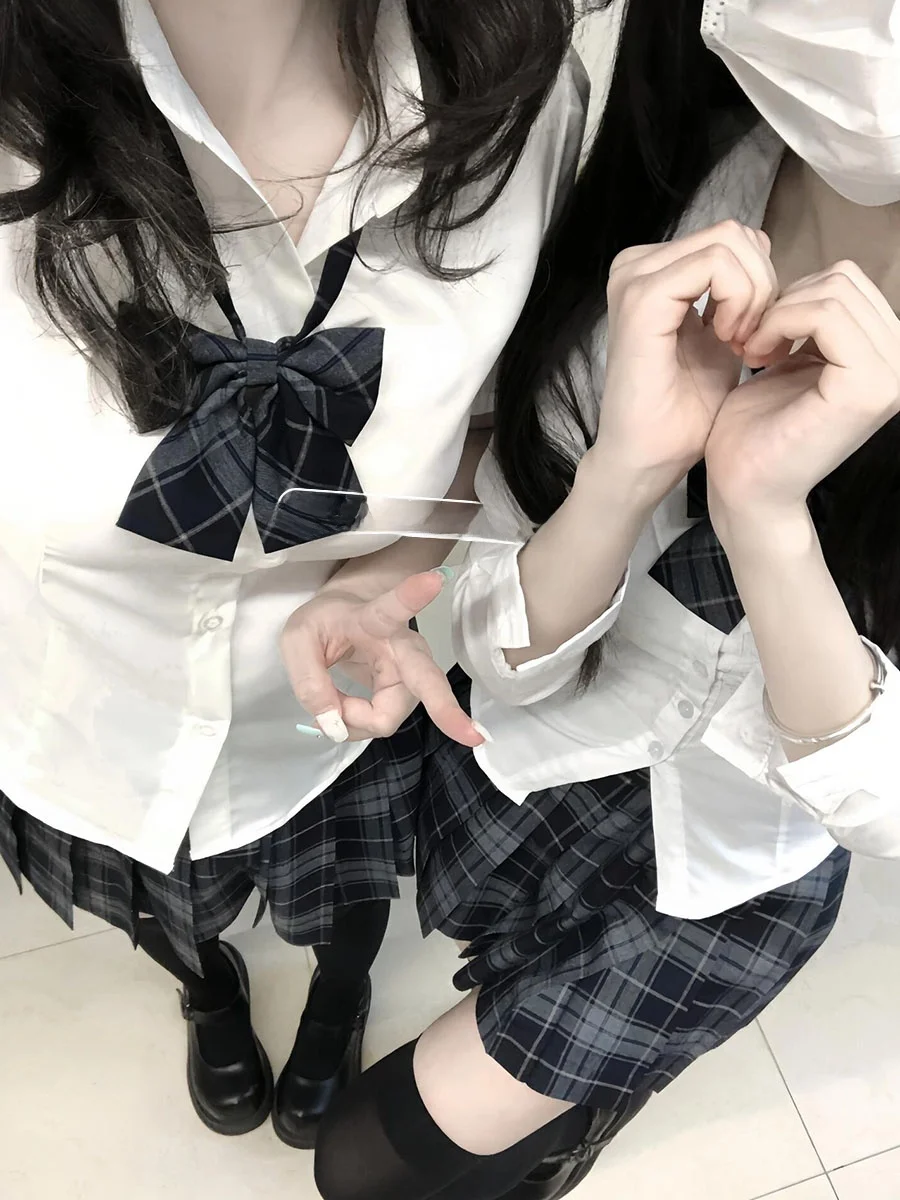 

Оригинальный дизайн: Женский комплект JK (юбка и блузка) в стиле колледж, юбка с завышенной талией, полиэстер, длинная блузка с воротником и пуговицами