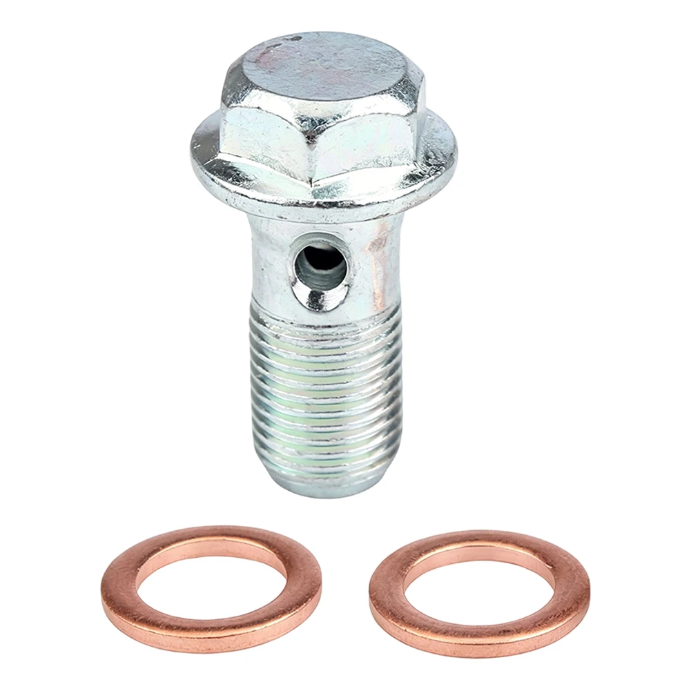 Banjo Bolt M10 x 1.25 mm for Motorcycle Brake Applications Made of Chrome Plated Stainless Steel with 2 Washers