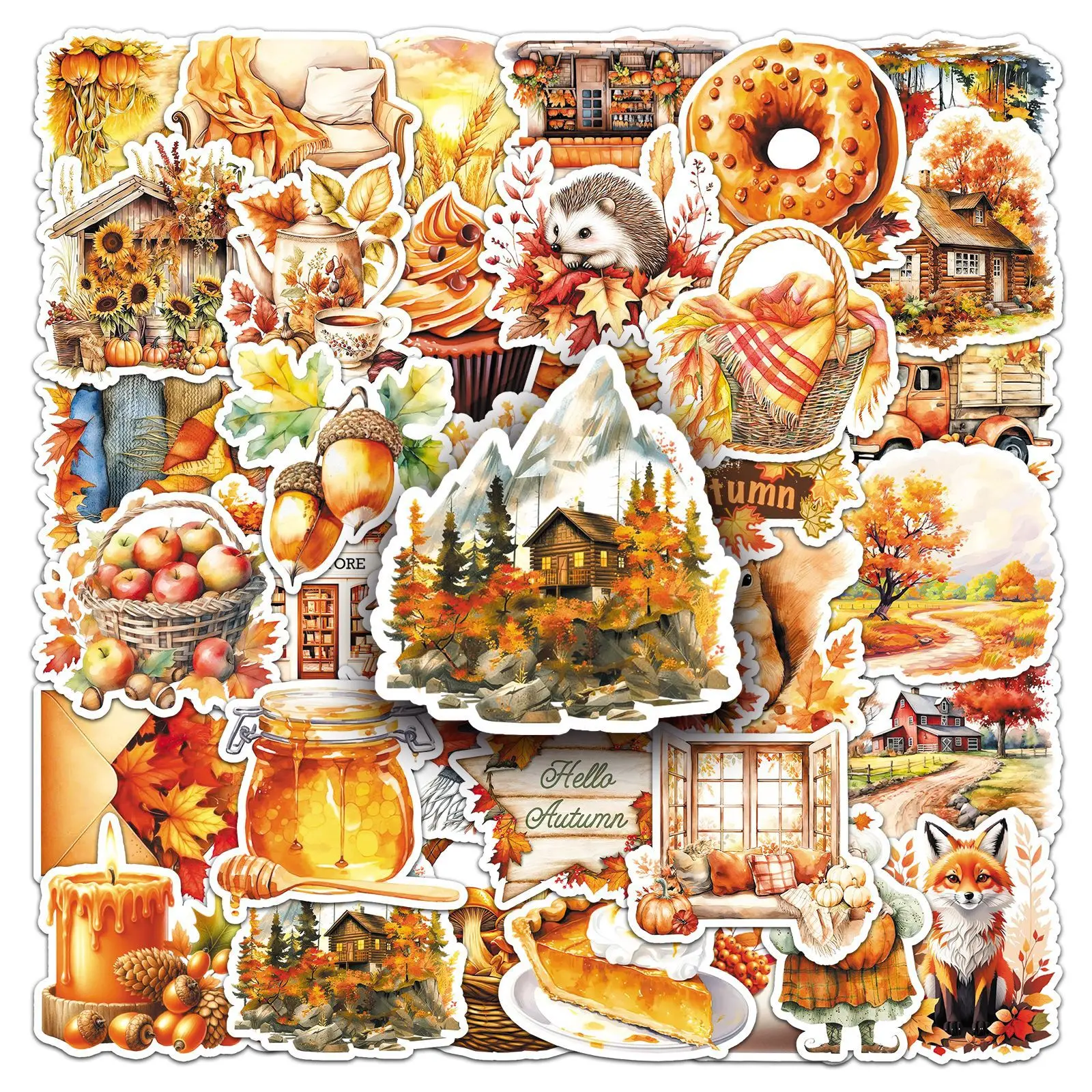 50PCS Creative Golden Autumn Stickers Creative Decoration DIY Phone Case Water Cup Guitar Skateboard Waterproof Stickers gifts