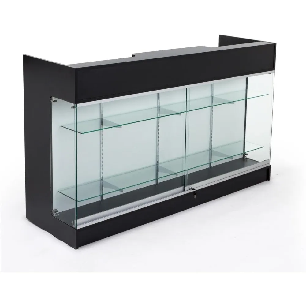

6ft Retail Sales Counter with Glass Shelves, Tempered Glass, Laminated Particle Board, Locking Drawers