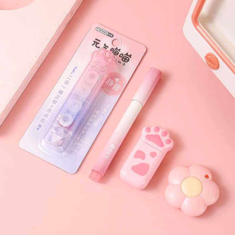 4/6/7pcs cat's paw Stationery Set correction tape gel pen eraser utility knife Pencil Sharpeners student School Supplies gift - view 6