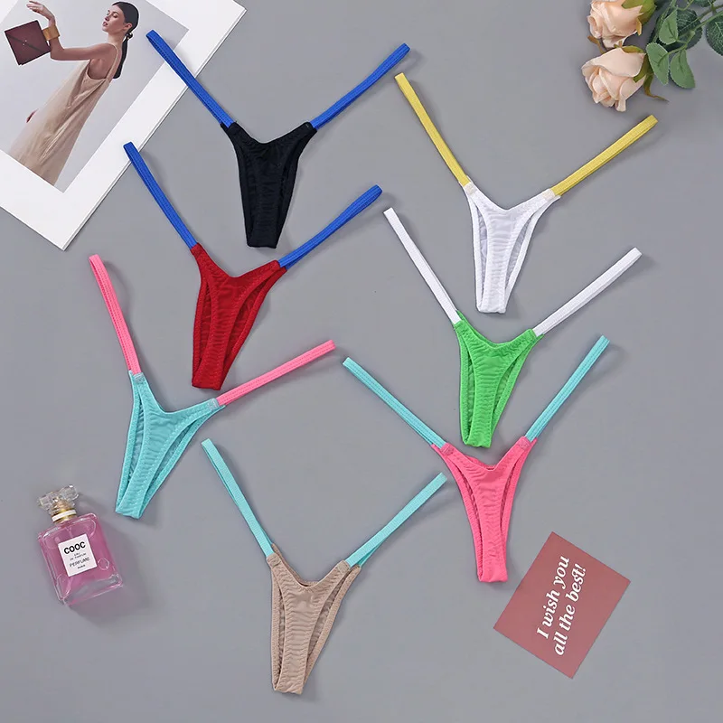 Damen T-Back Sexy 18 Fancy Damenunterwäsche Klassische T-Höschen Dünne Träger Niedriger Bund Mehrfarbige Nähte Elastische Dessous – Detail 1