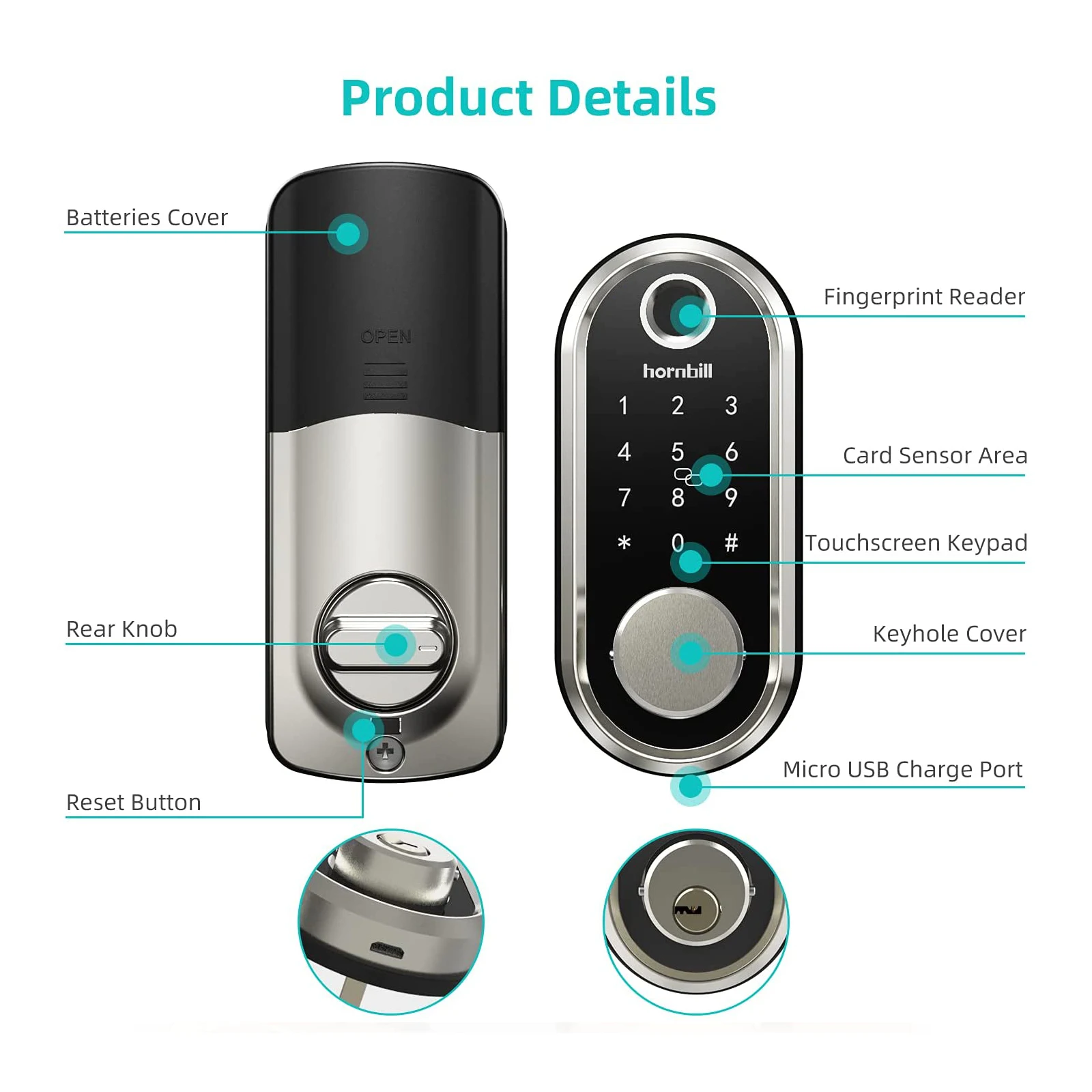 Hornbill WIFI Electronic Smart Door Lock Biometric Fingerprint Locks Magnetic IC Card Remote Unlock Password Keyless Smart Home