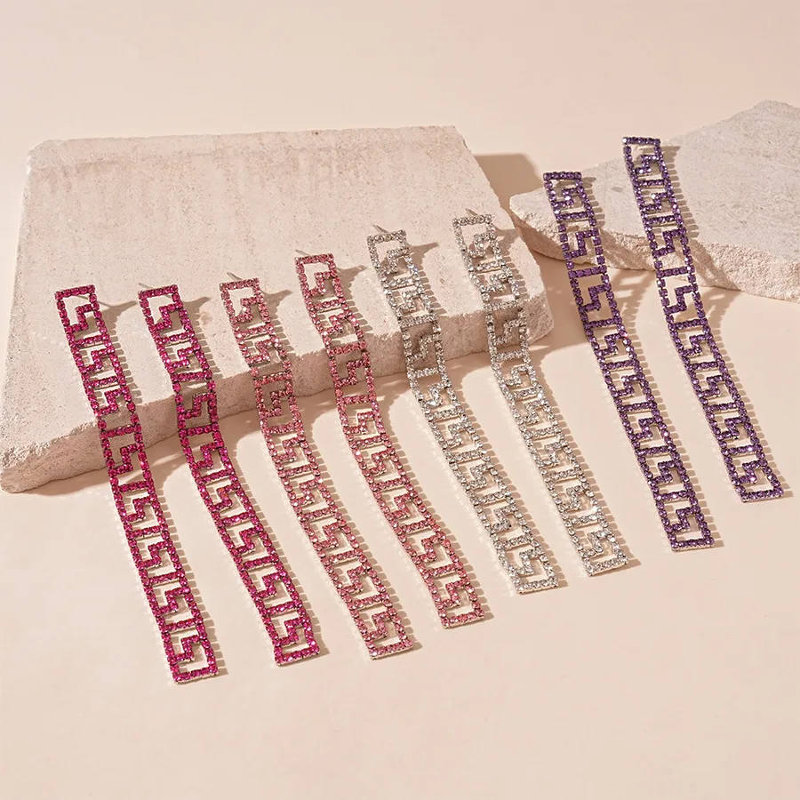 Super flash light luxury geometric rectangular long fringed earrings individuality niche simple temperament high-end women