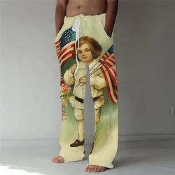 Cross border men's clothing foreign trade Europe and America drawstring pants Independence Day US flag striped wide leg