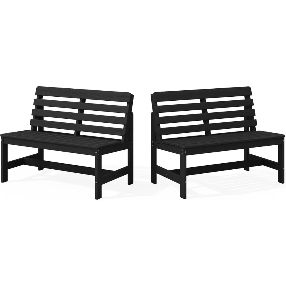 

All-Weather HDPE 2-Person Patio Bench, 600 lbs Capacity, Ideal for Porch, Park, Dining, Black, 2-Pack
