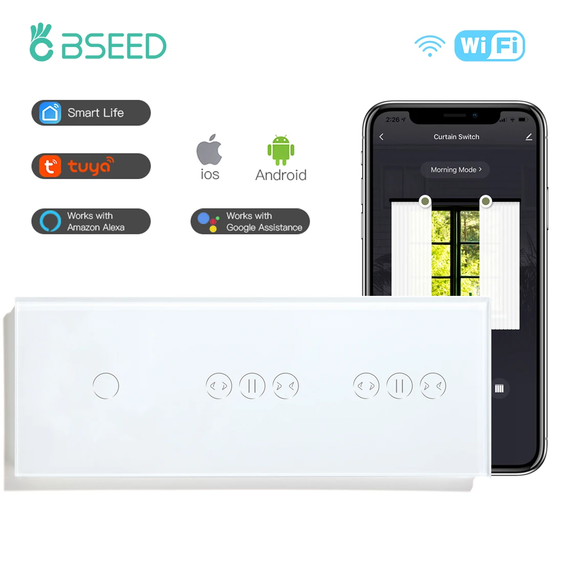 

BSEED 1/2/3Gang Wifi Touch Light Switch With Double Smart Curtain Switch Touch Screen Wireless Control Smart Life Tuya App