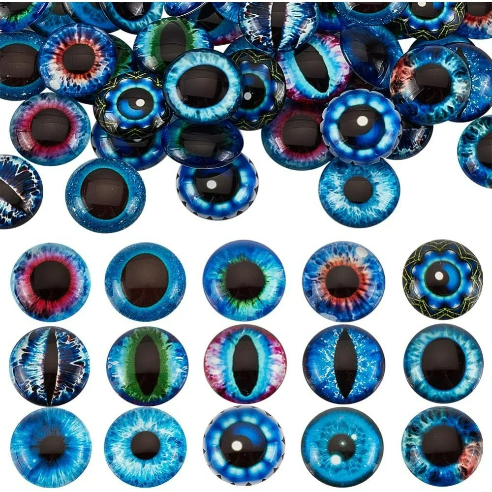 

60 Pcs Dragon Eye Printed Flatback Glass 20mm Half Round Dragon Eyes 15 Colors Glass Cabochons Dragon Eyes Snake Eye