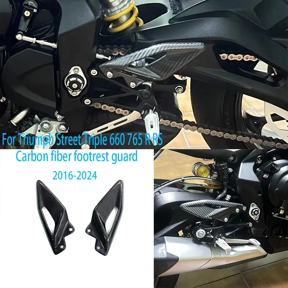 

For Triumph Street Triple 660 765 R RS 2016-2021 2022 2023 2024 Carbon Fiber Motorcycle Accessories Heel Guard Plates Foot Rests