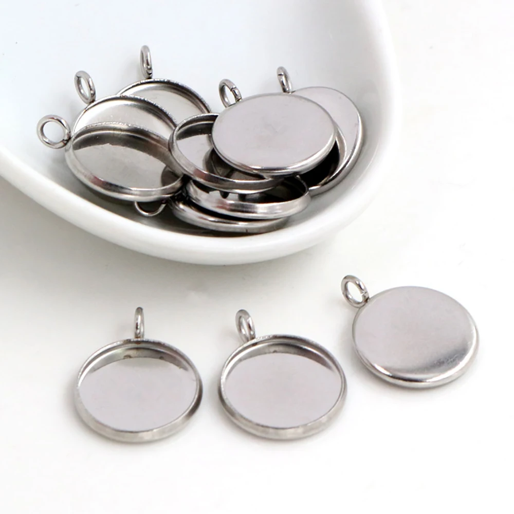 20pcs/Lot 8mm 10mm 12mm Inner Size Stainless Steel Material Upright Style Cabochon Base Cameo Setting Charms Pendant Tray