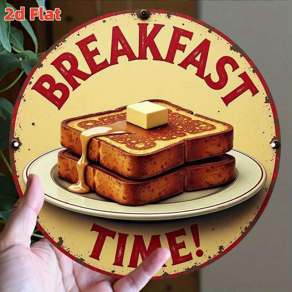 

2D Flat "Delicious Breakfast Time"Toast & Butter, Durable Decor for Space Aesthetic-Holiday Gift, Kitchen Wall Decor, Room Deco
